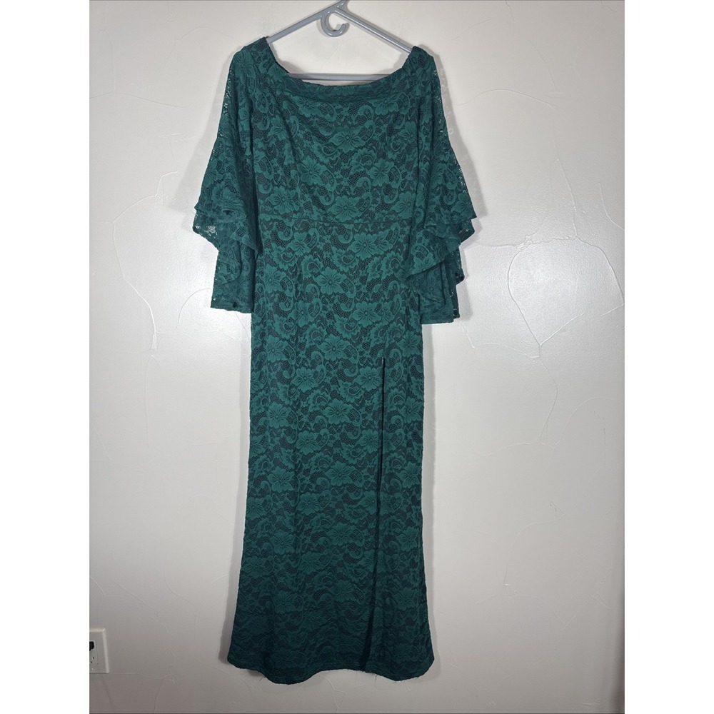 Vfshow‎ Fashion Womens Green Lace Floral Batwing Zip Hi/low Leg Show Dress
